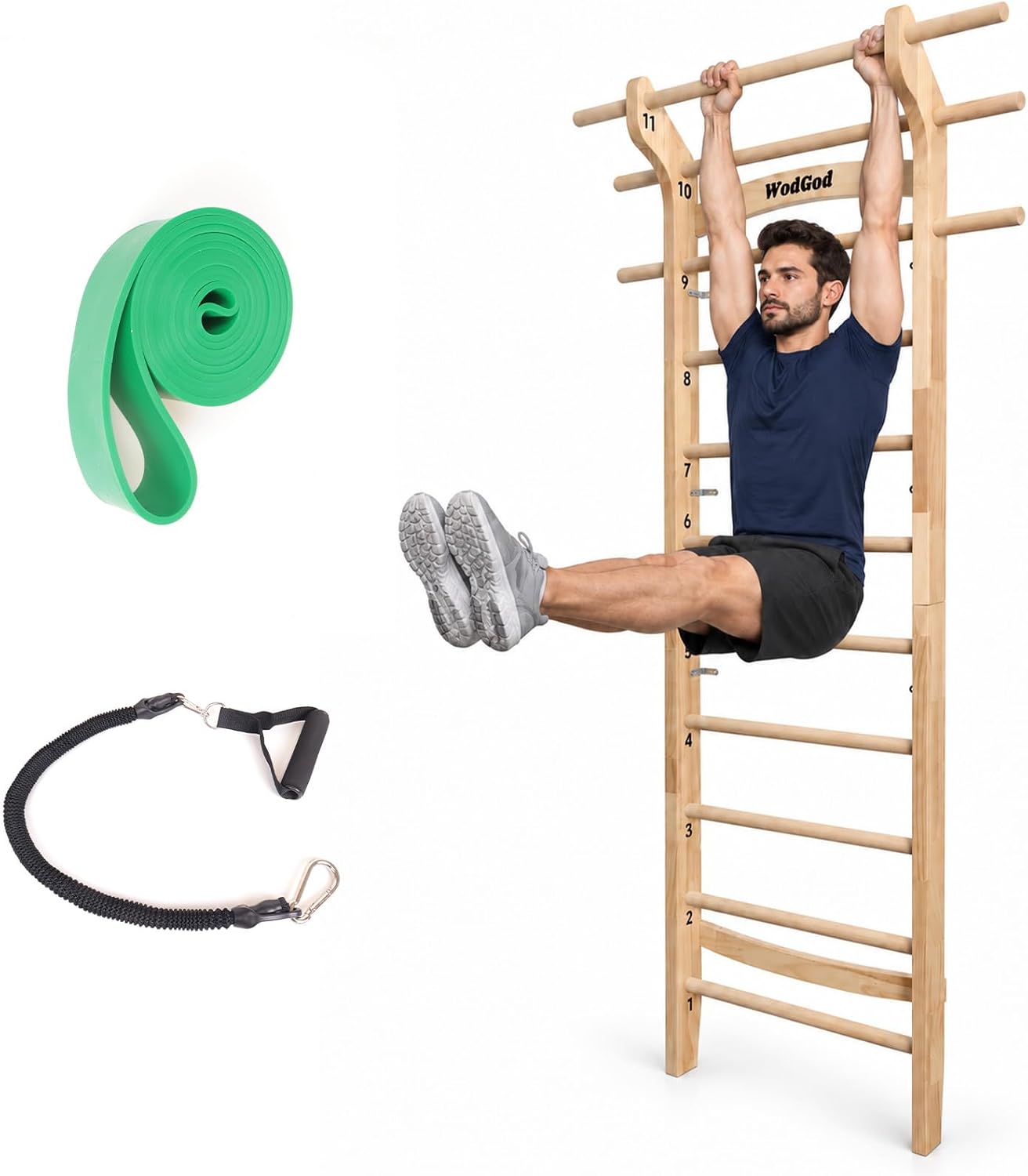Pull Up Bar - Wood Swedish Ladder Stall Bar with